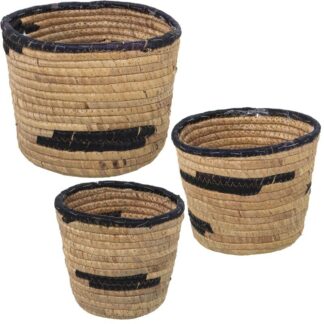 Set 3 Cestos Maceteros Hierba De Mar Ø25x19+ø21x17+ø18x16cm