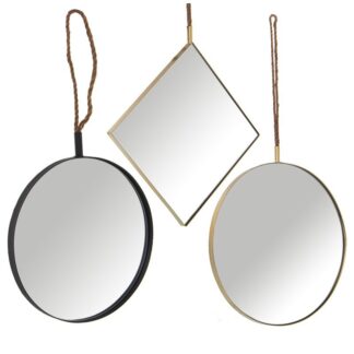 Set 3 Espejos Metal Dorado C/cuerda 35x35+40x40+50x50cm