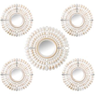 Set 5 Adornos Pared Melamina Blanco/oro C/espejo 1xø39cm+4xø25cm