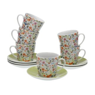 SET 6 TAZAS TE CON PLATO FLOWERS