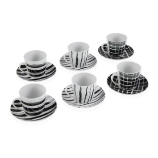 SET 6 TAZAS TE CON PLATO RAYAS NEGRAS