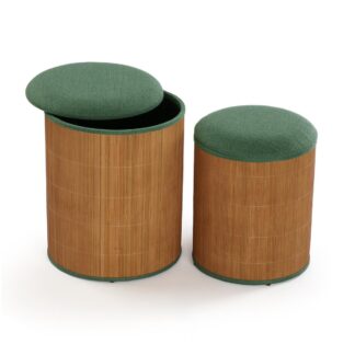 SET DE 2 PUFF CON ALMACENAJE VERDE BAMBU