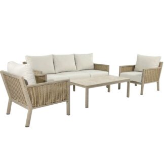 Set Sofa 3p+2 Sillones+mesa Centro Aluminio/ratan 75x85x75+165x85x75+90x60x44cm