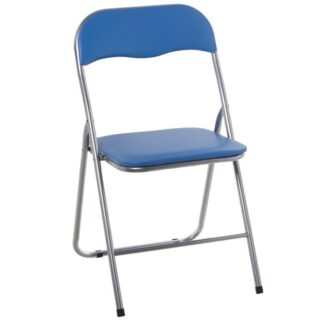 Silla Plegable Metal Asiento Azul Polipiel Acolchado 44x46x78cm, Alt.asiento:44cm