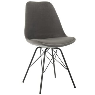 Silla Terciopelo Gris C/patas Metal Negro 48x55x83cm, Alt.asiento:50cm