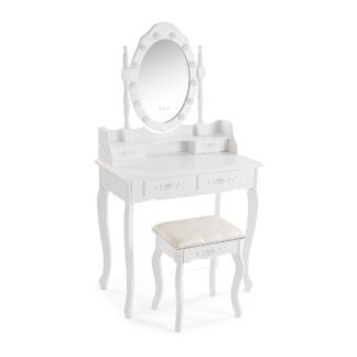 TOCADOR BLANCO CON TABURETE Y LUCES LED CHARM
