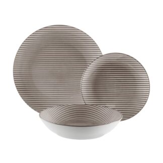 VAJILLA 18 PIEZAS RAYAS GRIS