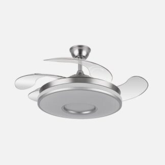 Ventilador Dani 59w 6980lm Niquel 4 Aspas Desplegables 6 Velocidades 106d 3000-4200-6500k Remoto, Reg.Int, Memori Y Tempor