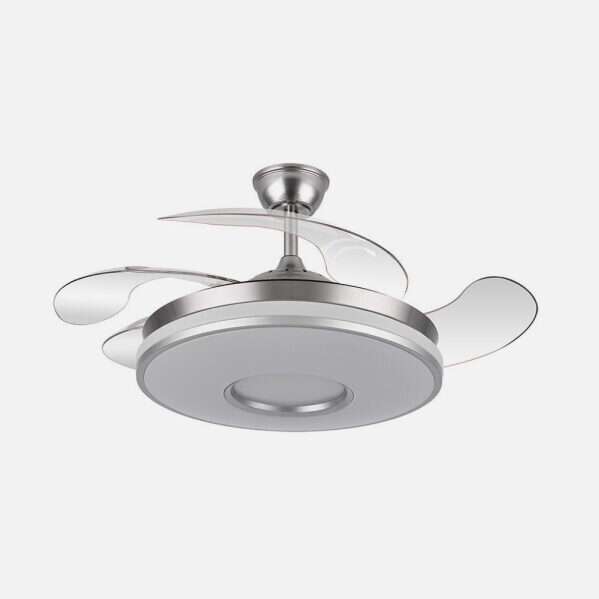 Ventilador Dani 59w 6980lm Niquel 4 Aspas Desplegables 6 Velocidades 106d 3000-4200-6500k Remoto, Reg.Int, Memori Y Tempor