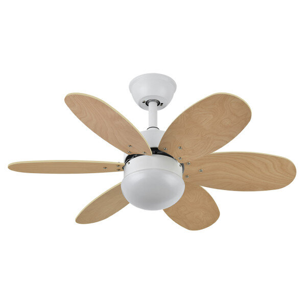 Ventilador Dc Alves 2xe27 Blanco Con 6 Aspas Rev. Blanco/haya 41x85d C/ Remoto Y Temporizador - Image 2