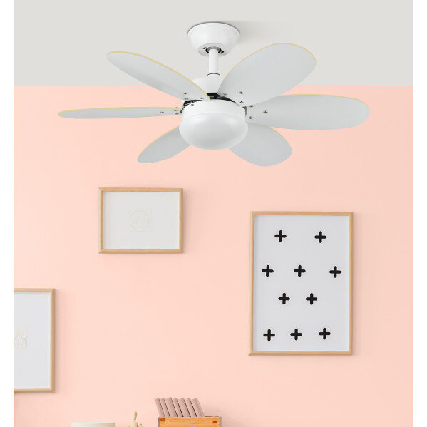 Ventilador Dc Alves 2xe27 Blanco Con 6 Aspas Rev. Blanco/haya 41x85d C/ Remoto Y Temporizador - Image 4