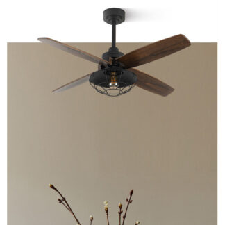 Ventilador Dc Aquilo Negro 1xe27 4Asp Roble 6Veloc C/Remoto Y Temporizador 44,5/57x119,4x119,4 Cm