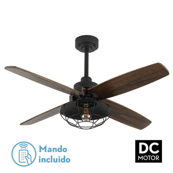 Ventilador Dc Aquilo Negro 1xe27 4Asp Roble 6Veloc C/Remoto Y Temporizador 44,5/57x119,4x119,4 Cm - Image 2