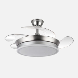Ventilador Dc Bayomo Niquel 59w 6980lm 91d 4asp.desplegables 3000-4000-6000k Remoto, Regulable Intensidad, Temporizador, Memoria