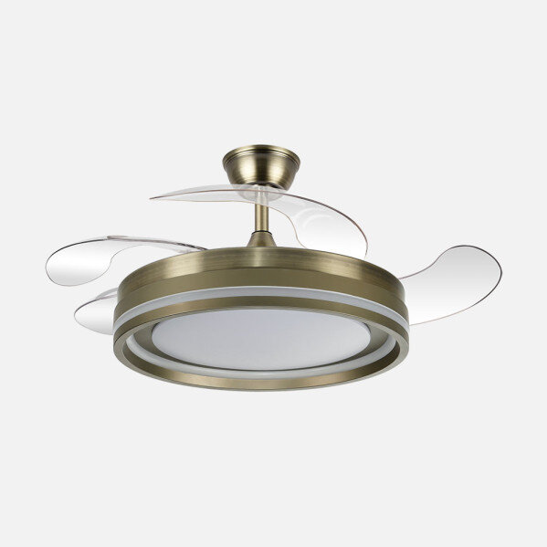 Ventilador Dc Cerrato Cuero 59w 4aspas Desplegables 107d 6980lm 6vel 3000k,4000k,6000k, Remoto+reg.intens+temporizador+memoria