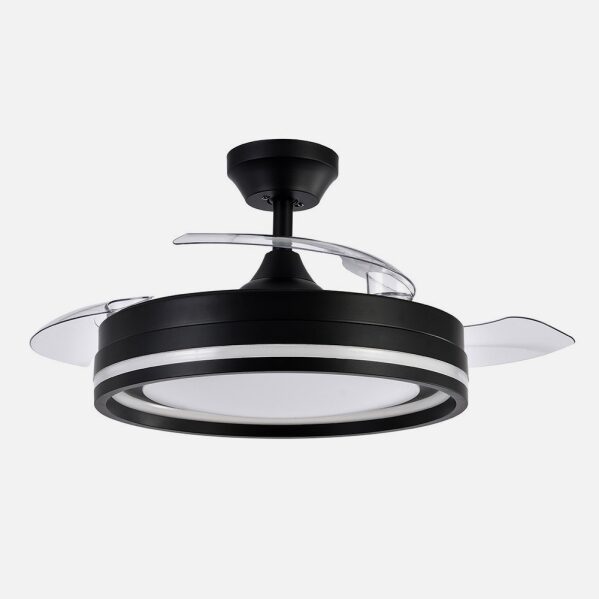 Ventilador Dc Cerrato Negro 72w 3aspas Desplegables 107d 7200lm 6vel 3000k,4000k,6000k, Remoto+temporizador+memoria