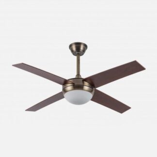 Ventilador Dc Ciro 2xe27 Cuero 4 Asp. Nogal 35/45x116,8d Remoto Y Temporizador