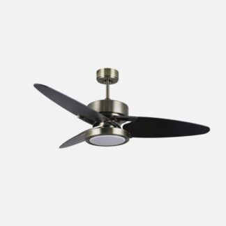Ventilador Dc Cross 30w Cuero 3 Aspas Negro/nogal 6vel. 3 Colores 3250lm 132d Remoto, Memoria Y Temporizador