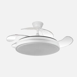 Ventilador Dc Escorpion 59w Blanco 4aspas desplegables 107d Reg.intensidad 6980lm 3000-4000-6000k Remoto+ Temporizador+ Memoria