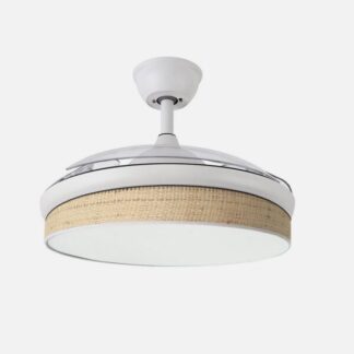 Ventilador Dc Moda 72w Blanco/cañizo Claro 108d 3aspas 7200lm 3000k,4000k,6000k Remoto+memoria+temporizador