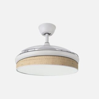 Ventilador Dc Moda 72w Blanco/cañizo Claro 91d 3aspas 7200lm 3000-4000-6000k Remoto+ Memoria+ Temporizador