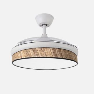 Ventilador Dc Moda 72w Blanco/cañizo Oscuro 108d 3aspas 7200lm 3000k,4000k,6000k Remoto+memoria+temporizador