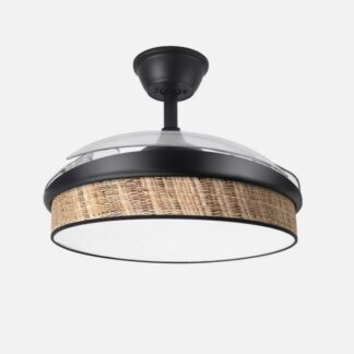 Ventilador Dc Moda 72w Negro/cañizo Oscuro 108d 3aspas 7200lm 3000k,4000k,6000k Remoto+memoria+temporizador
