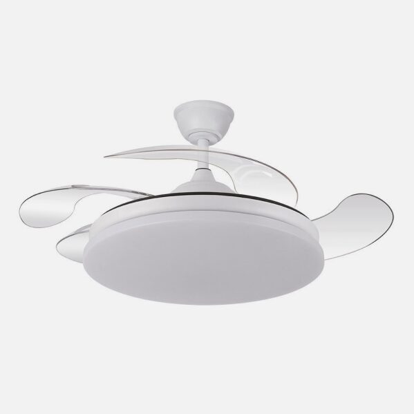 Ventilador Dc Tridente 59w Blanco 4aspas Desp.107d 6980lm Reg.intensidad Remoto+temporizador+memoria 3000-4000-6000k