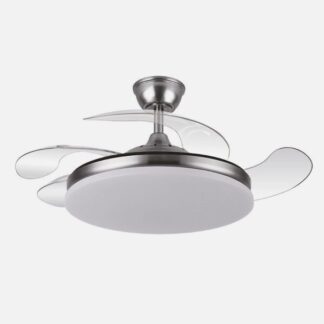 Ventilador Dc Tridente 59w Niquel 4aspas Desp.107d 6980lm Reg.intensidad Remoto+temporizador+memoria 3000-4000-6000k