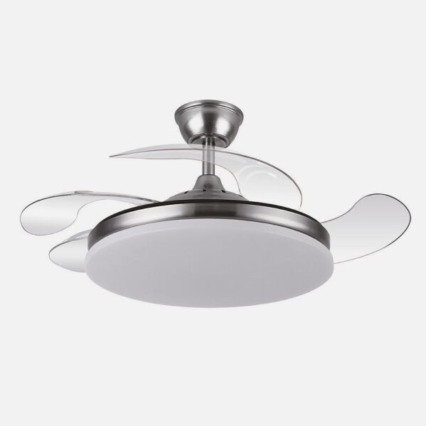 Ventilador Dc Tridente 59w Niquel 4aspas Desp.107d 6980lm Reg.intensidad Remoto+temporizador+memoria 3000-4000-6000k