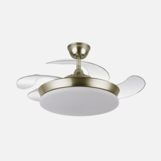 Ventilador Dc Tridente Mini 59w Cuero 4aspas Desp. 91d 6980lm Reg.intensidad Remoto+temporizador+memoria 3000-4000-6000k