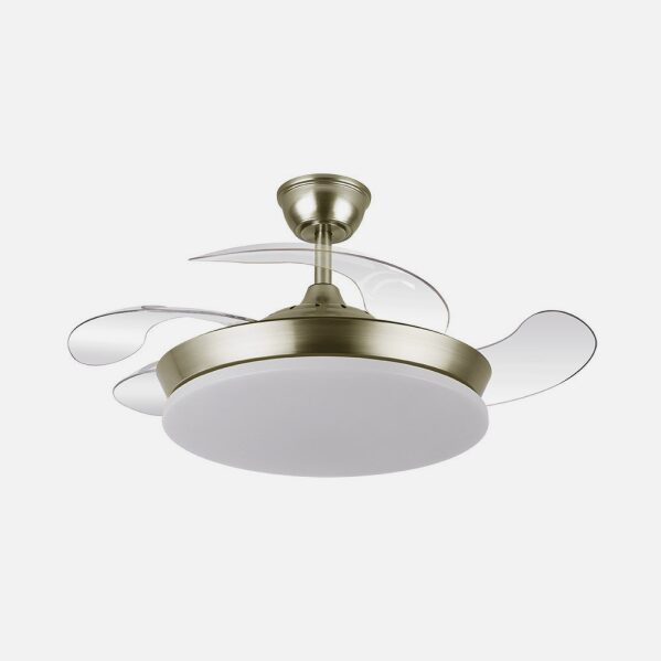 Ventilador Dc Tridente Mini 59w Cuero 4aspas Desp. 91d 6980lm Reg.intensidad Remoto+temporizador+memoria 3000-4000-6000k