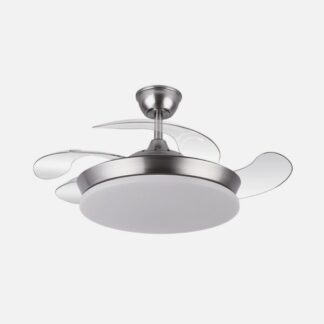 Ventilador Dc Tridente Mini 59w Niquel 4aspas Desp.91d 6980lm Reg.intensidad Remoto+temporizador+memoria 3000-4000-6000k