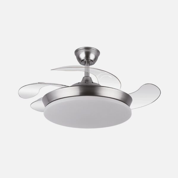Ventilador Dc Tridente Mini 59w Niquel 4aspas Desp.91d 6980lm Reg.intensidad Remoto+temporizador+memoria 3000-4000-6000k