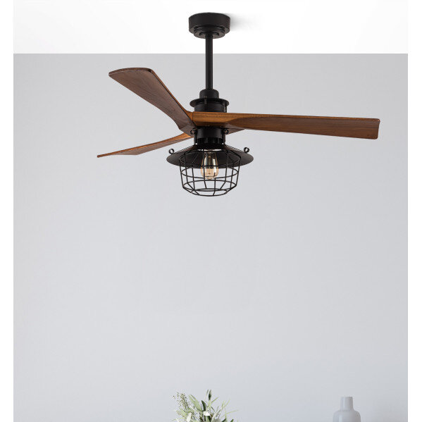Ventilador Dc Vulturno Negro 1xe27 3 Aspas Roble 6 Velocidades C/remoto Y Temporizador 53/65,5x132x132 Cm