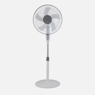 Ventilador De Pie Belmonte Blanco/gris 3 Vel.45w 5aspas Orientable, Fijo Y Rotatorio Regx43x40 Cm