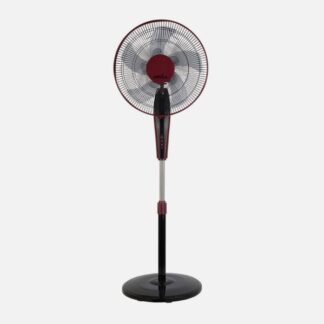 Ventilador De Pie Borlon Negro/burdeos 3 Vel.55w 5x2 aspas Orientable+ Remoto+ Temporizador Regx43x40 Cm