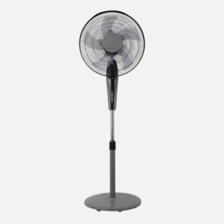 Ventilador De Pie Borlon Negro/gris 3 Vel.55w 5x2aspas Orientable+ Remoto+ Temporizador Regx43x40 Cm