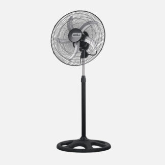 Ventilador De Pie Reforzado Negro 3 Vel. 75W 5 Aspas Aluminio Plata Giro 360 Regx50x50 Cm