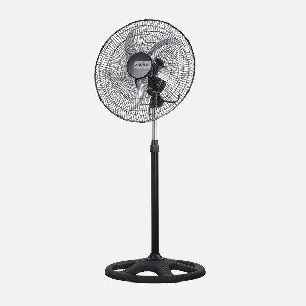 Ventilador De Pie Reforzado Negro 3 Vel. 75W 5 Aspas Aluminio Plata Giro 360 Regx50x50 Cm