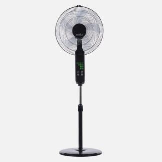 Ventilador De Pie Rodium Negro 3vel 45w Regx43x40cm Oscilante 5asp.tactil C/remoto Y Temporizador