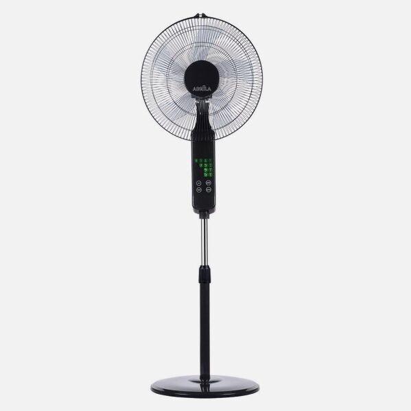 Ventilador De Pie Rodium Negro 3vel 45w Regx43x40cm Oscilante 5asp.tactil C/remoto Y Temporizador