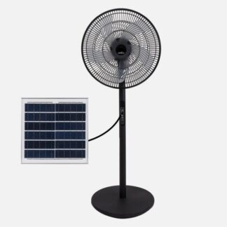 Ventilador De Pie Solar Rialto Negro 30w 3vel 5aspas Puerto Usb Bateria Litio 112x41x38cm