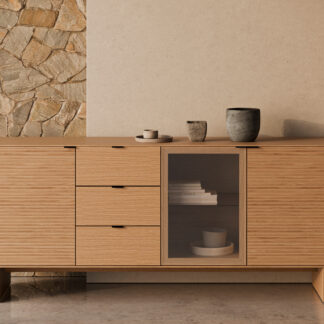 Aparador 200 TULSA roble pata madera (3 puertas + 3 cajones)