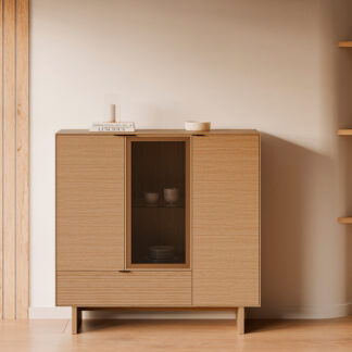 Aparador alto TULSA roble pata madera (3 puertas + 1 cajón)