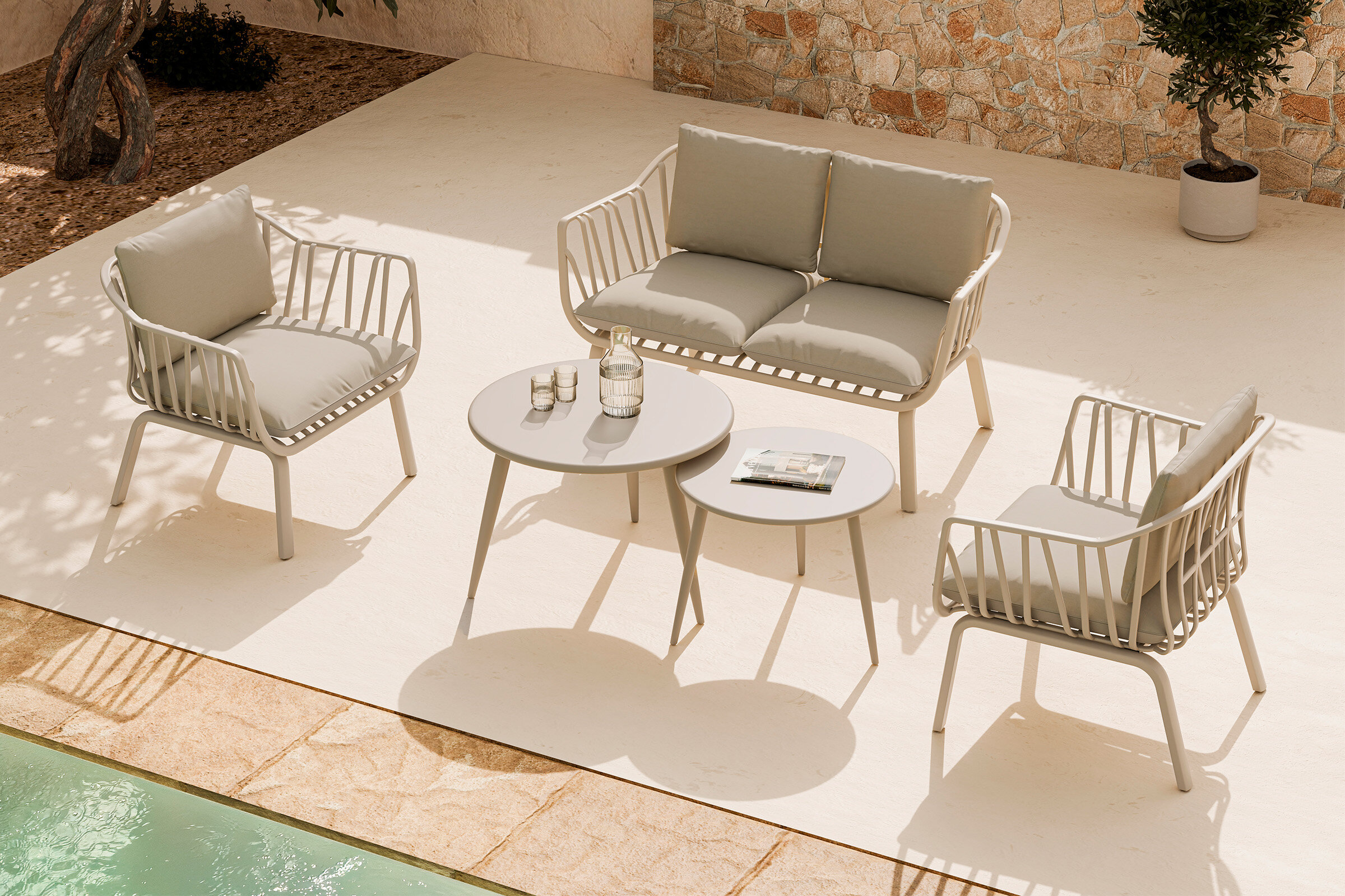 Conjunto de jardín MIKONOS beige (sofá + sillones + mesas centro)