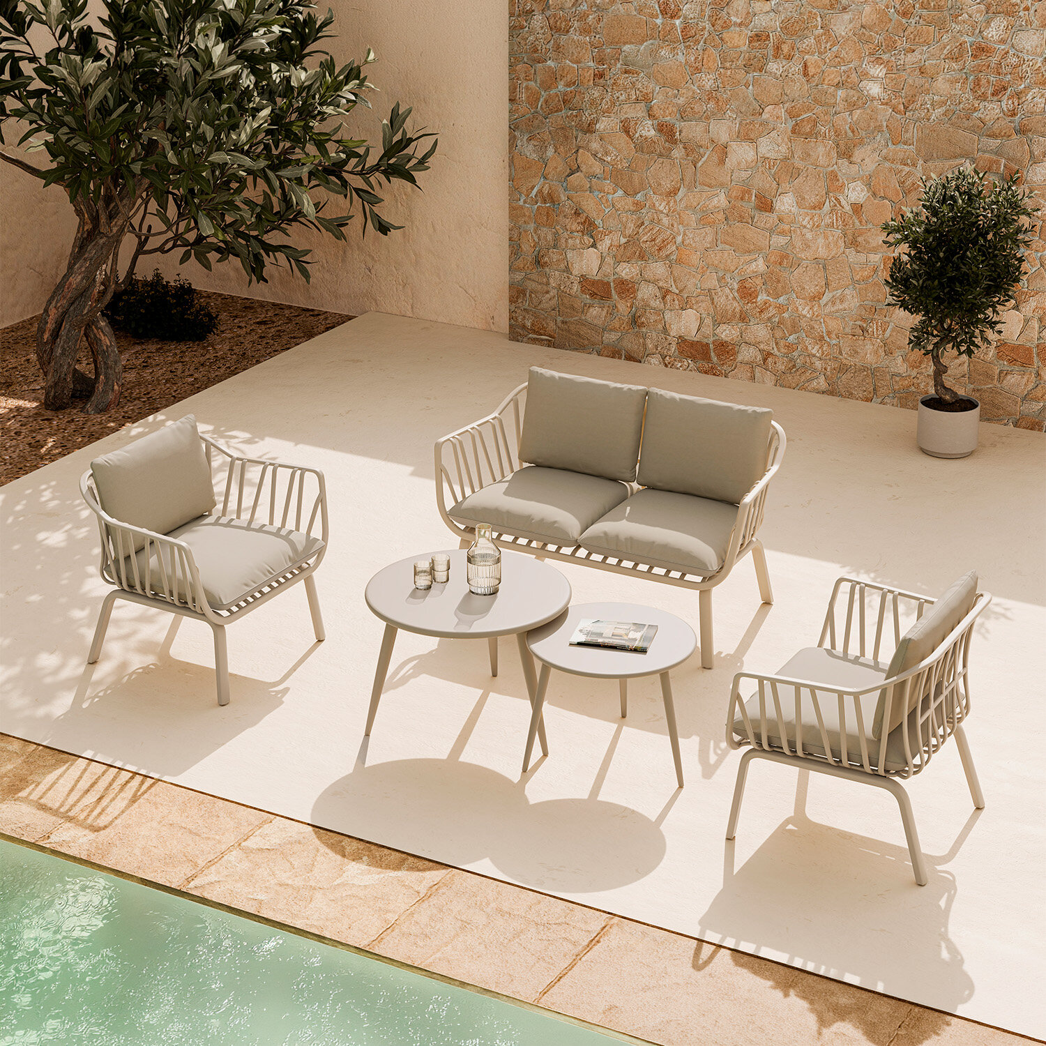 Conjunto de jardín MIKONOS beige (sofá + sillones + mesas centro) - Image 2