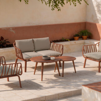Conjunto de jardín MIKONOS terracota (sofá + sillones + mesas centro)