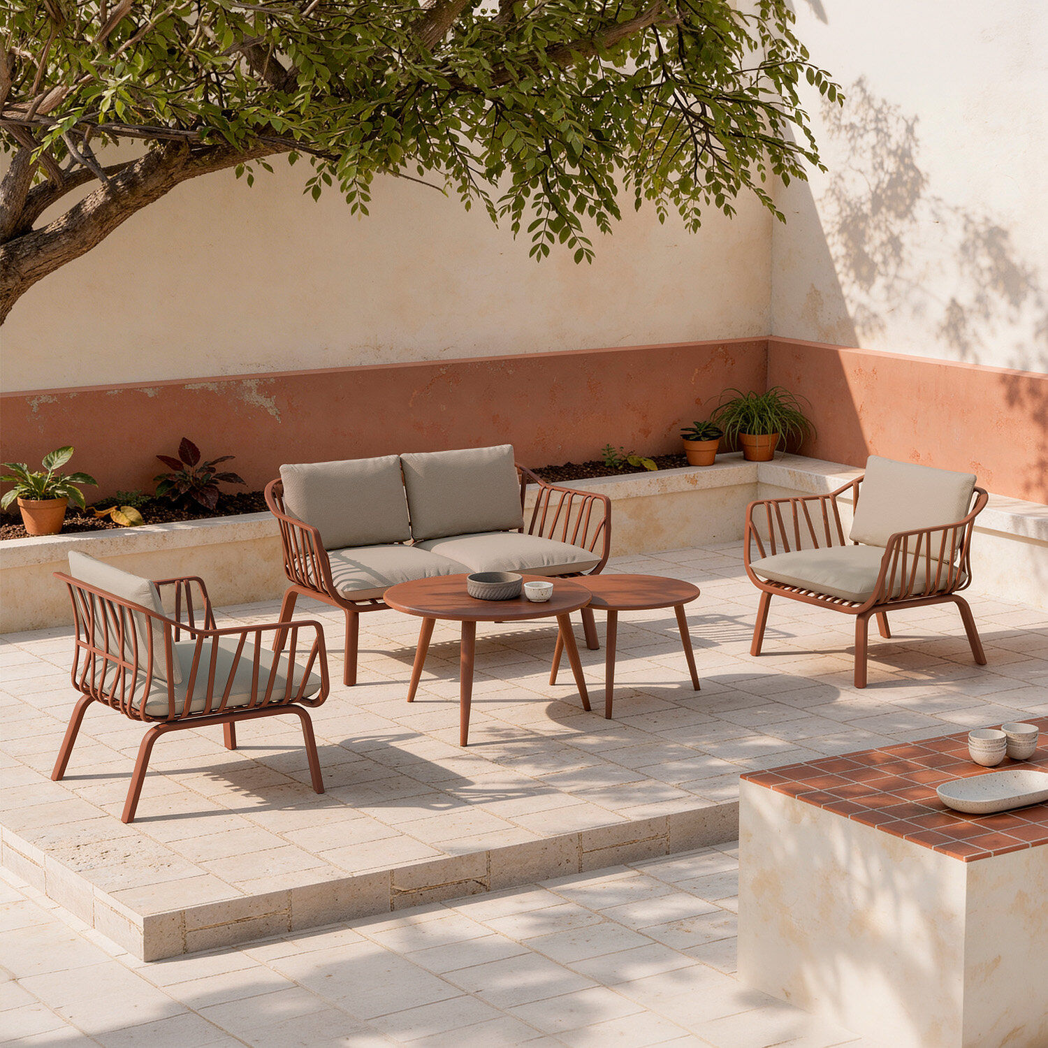 Conjunto de jardín MIKONOS terracota (sofá + sillones + mesas centro) - Image 2