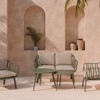 Conjunto de jardín MIKONOS verde (sofá + sillones + mesas centro)